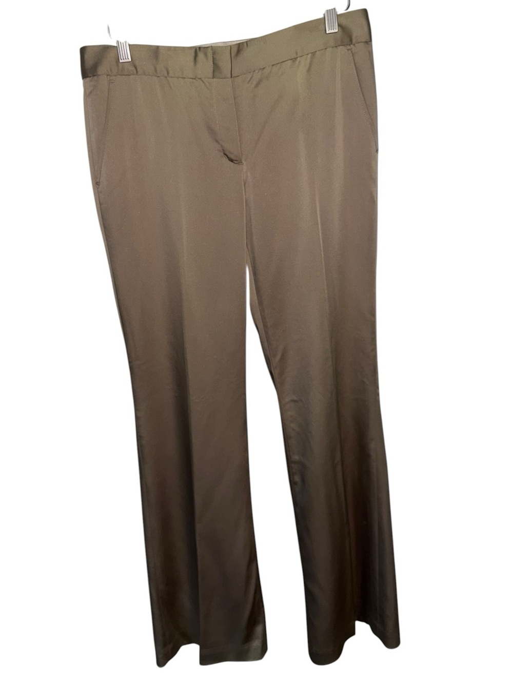 BCBG MAXAZRIA Women's Khaki Satin The Slim Flare Carla Dress Pants Size 10 NWT